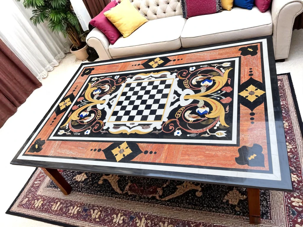 Marble Top Patio Table - Gemstone Inlay Home Design 